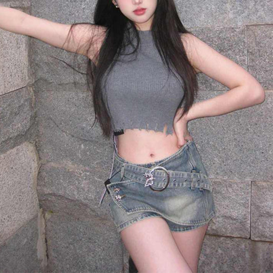 Retro Spicy Girl Denim Skirt Female Denim Skirt Design Sense Niche Sweet Spicy Sheath