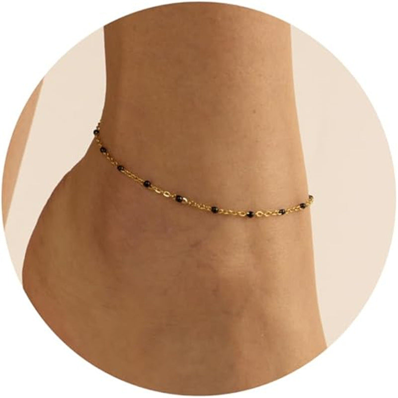 Oil Dripping Bead Herringbone Chain Anklet Rice Bead Chain Anklet