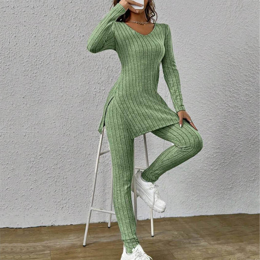 Long Sleeve Split Round-neck Shirt Loose Smart Trousers Suit