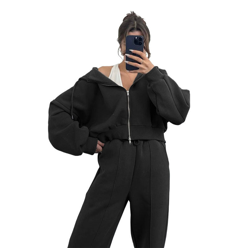 Hooded Cardigan Sweaters Women's Clothing Two-piece Fashion Casual Sweatpants Suit