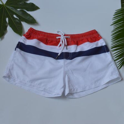 Man White Red Patchwork Beach Pants Surf Sport Shorts