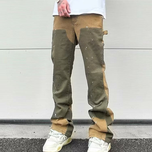 Leisure Washed-out Micro-elastic Tooling Denim Logging Pants