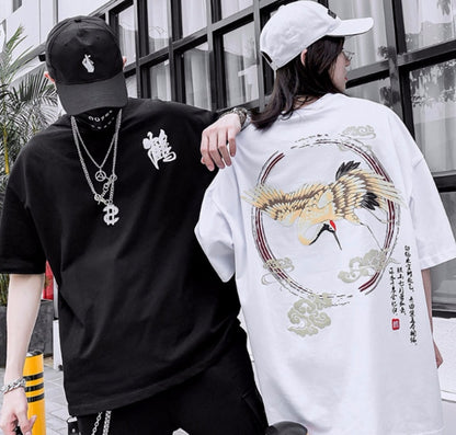 Hip hop street chinese style crane short sleeve