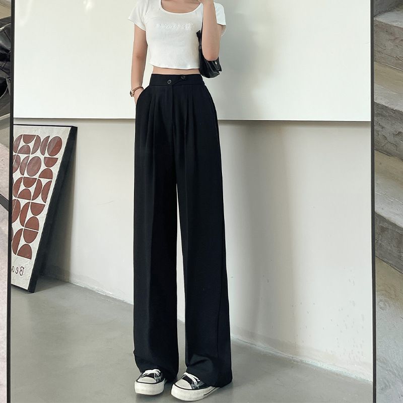 Suit Wide-leg Pants Women's High Waist Baggy Straight Trousers