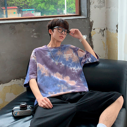 Tie-dye t-shirt men's round neck