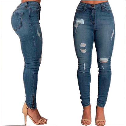 Women's Jeans Ankle Banded Slim Fit Hip Raise Jeans