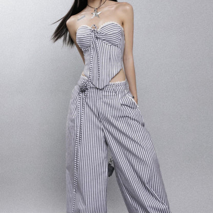 Irregular Love Chest-wrapped Vest For Women Loose Casual Trousers Striped Suit