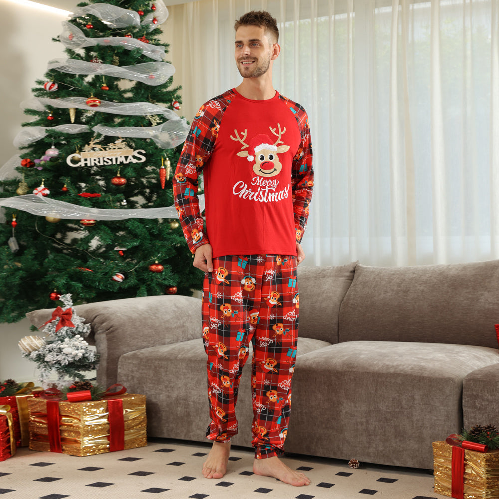 Long Sleeve Home Wear Printed Plaid Christmas Suit