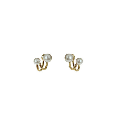 Sterling Silver Needle Pearl French Ear Studs Women