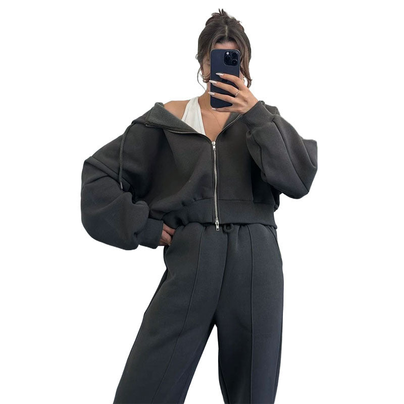 Hooded Cardigan Sweaters Women's Clothing Two-piece Fashion Casual Sweatpants Suit