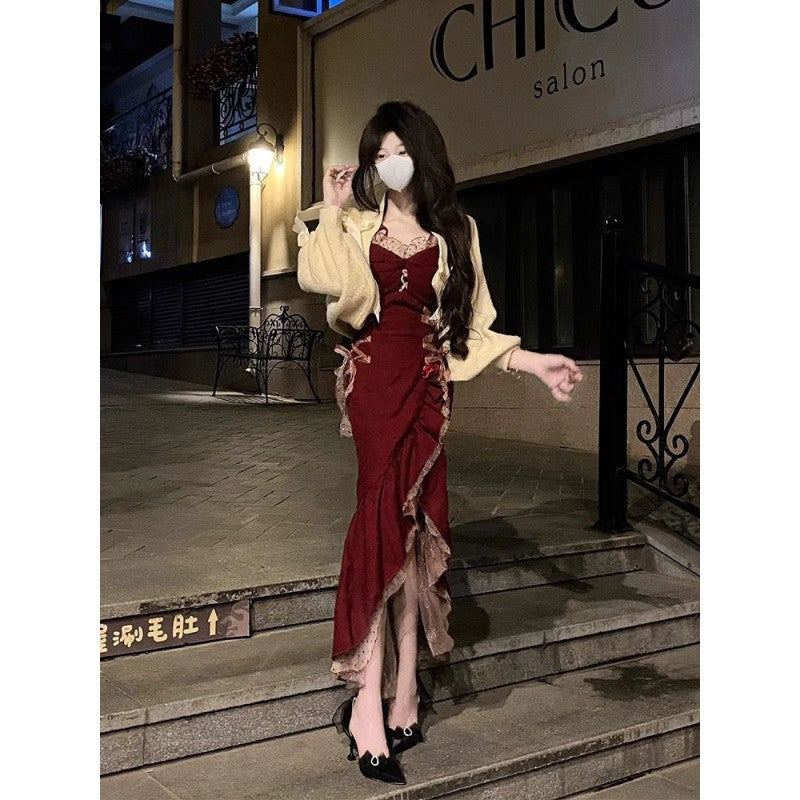 Socialite Hip Spaghetti Straps Slimming Fishtail Dress