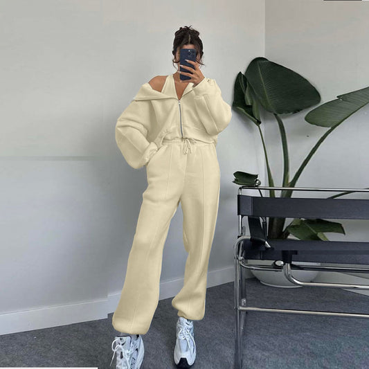 Hooded Cardigan Sweaters Women's Clothing Two-piece Fashion Casual Sweatpants Suit