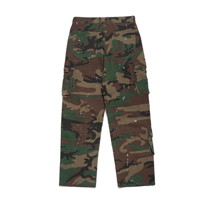 Camouflage High Waist Loose Straight Retro Workwear Casual Pants