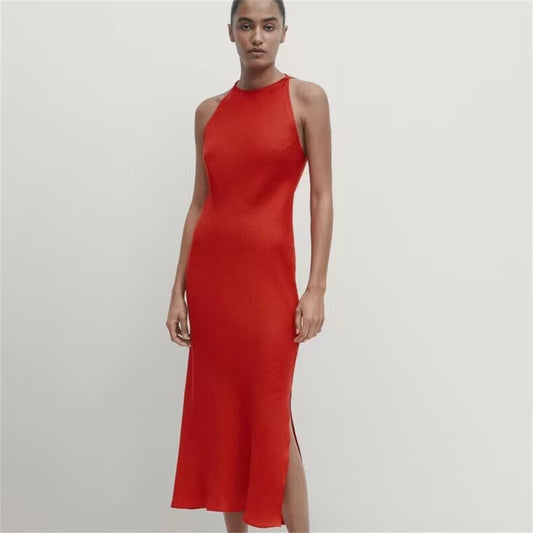 Slim-fit Sleeveless Mid-length Sling Dress