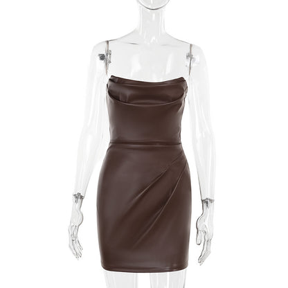 Summer Sheath Slim Leather Tube Top Dress