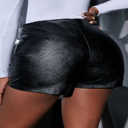 Leather Shorts Women's All-match High Waist Autumn And Winter Leather Pants Casual Base Bootcuts