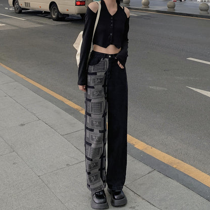 Vibe Style Retro Patchwork Straight Wide-leg Pants