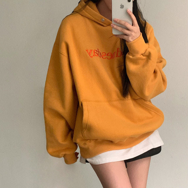 Chic Winter Student Loose Embroidery Hooded Fleece Lined Sweater