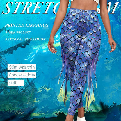 Slim Fish Pants With Raised Hips And Digital Fin Printing Small Feet Women's Underpants