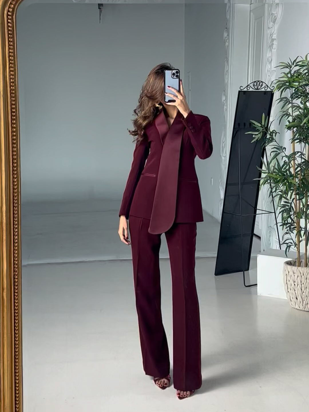 Irregular Collar Blazer & High Waist Pants Suit