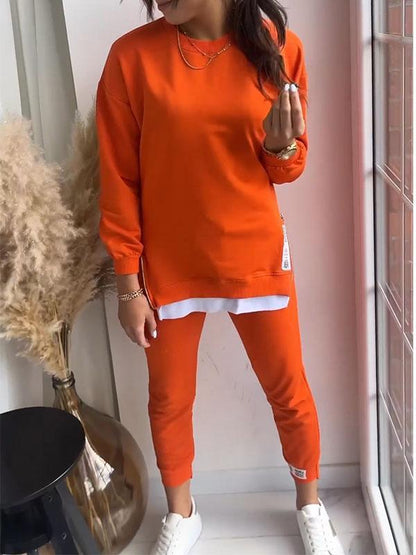 Autumn Stitching False Two-piece Sweaters Sweatpants Suit