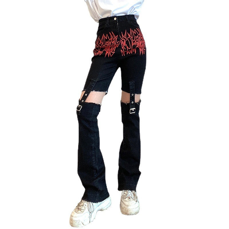 Trendy Hot High-rise Jeans With Stitchable Metal Buckle