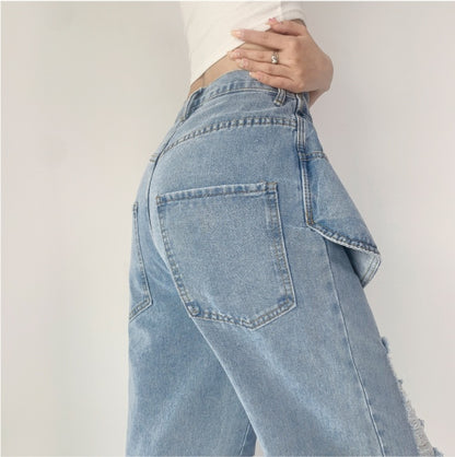 Fried Street American Hot Girl Crossover Jeans Women's High Waist Loose