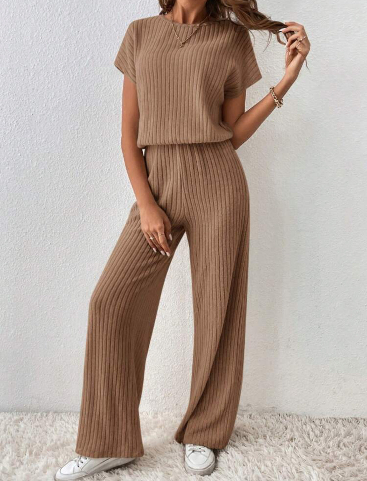 Women's Knitted Loose Wide-leg Pants Two-piece Suit