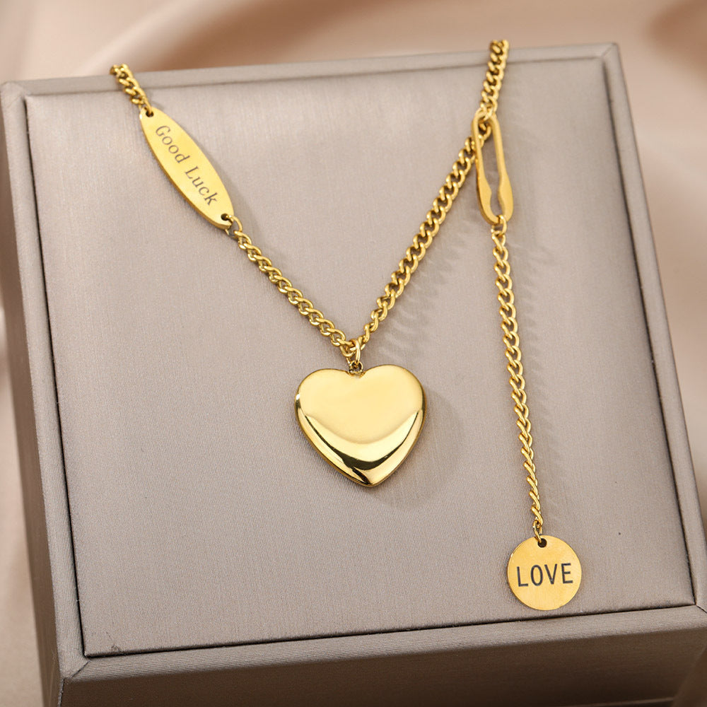 Fashion Jewelry Sweet Love Pendant Necklace Temperament Double-layer Simple Design Clavicle Chain