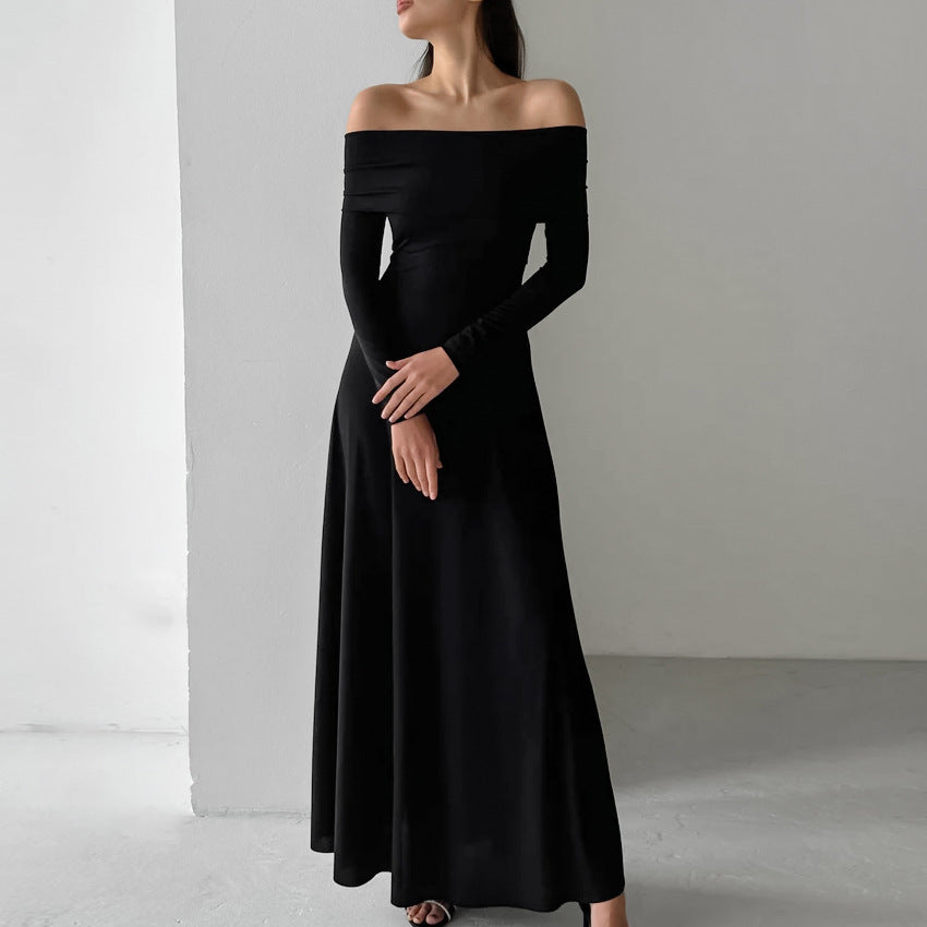 Knitted Off-neck Slim Fit High Waist Pullover Dress