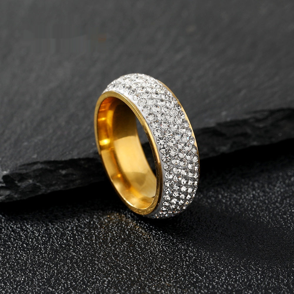 Titanium Steel Ring Female Five Rows Clay Full Diamond Ring