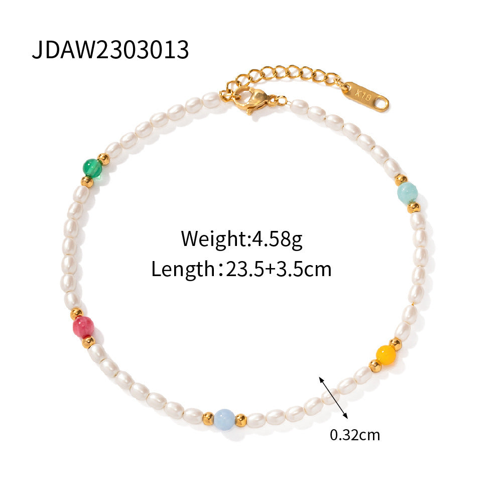 Beach Versatile Women's Simple Bohemian Color Bead Anklet Bohemian Style Foot Ornaments