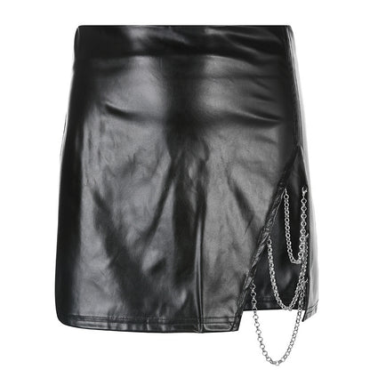 Summer Spice Fashion Chain Split Leather Skirt