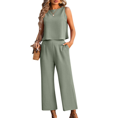 Sleeveless Vest Wide Leg Pants Casual Two-piece Suit