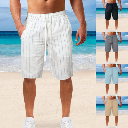 Men's Striped Lace-up Elastic Waist Casual Shorts