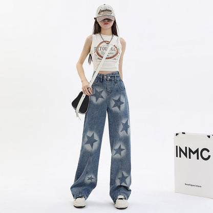 Loose Wide Leg Vintage Print Jeans