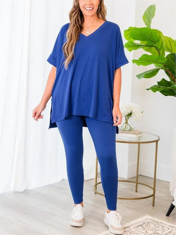 Women's V-neck Loose And Simple Two-piece Suit