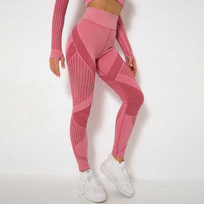 Seamless Mesh Knit Yoga Leggings High-Waist Hip-Lifting Sports Fitness Pants