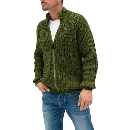 Sweater Cardigan Men's Solid Color Zipper Turtleneck Knit