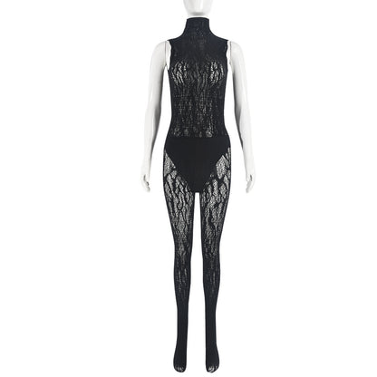 Hollow-out Plus Size High Elastic Integrated Tight Body Stocking Clothes And Pants Suit