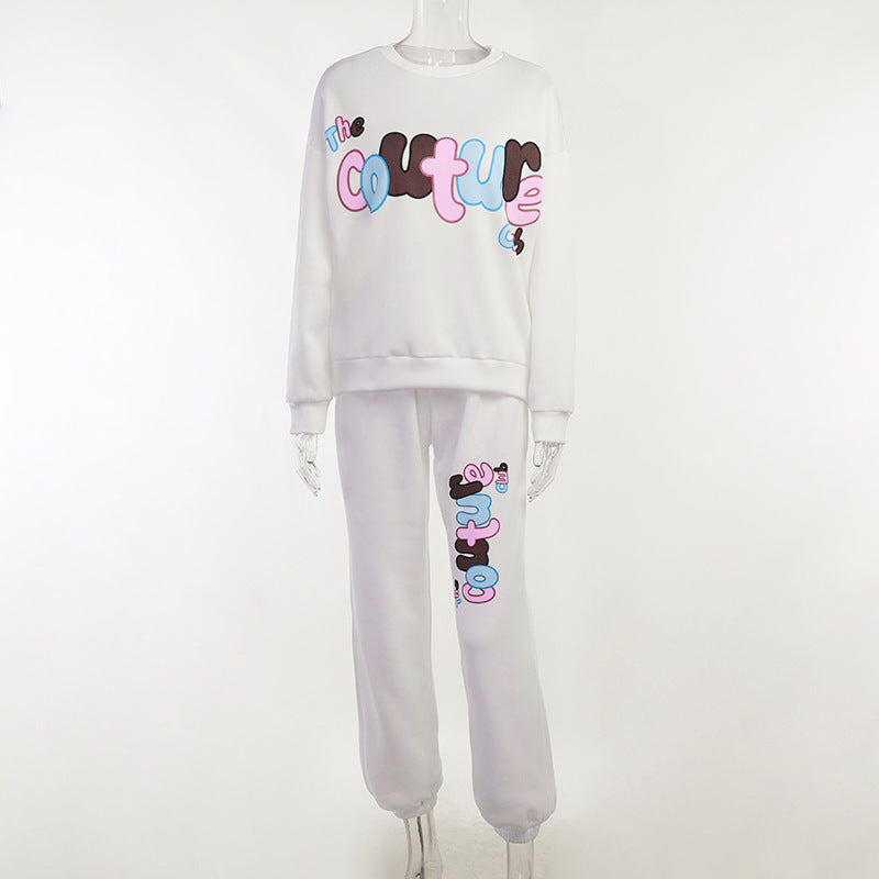 Women's Casual Letters Printed Sweatshirt And Sweatpants Suit