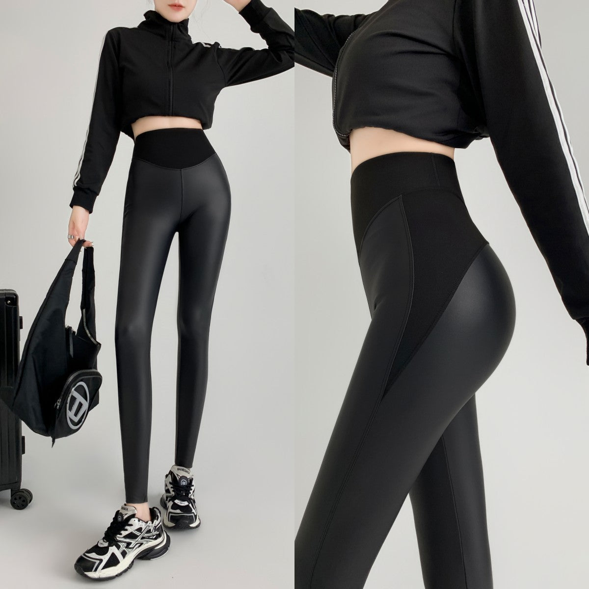 New Autumn And Winter Stretch Tight Leather Pants Pu Matte Thin Velvet Weight Loss Pants Leggings