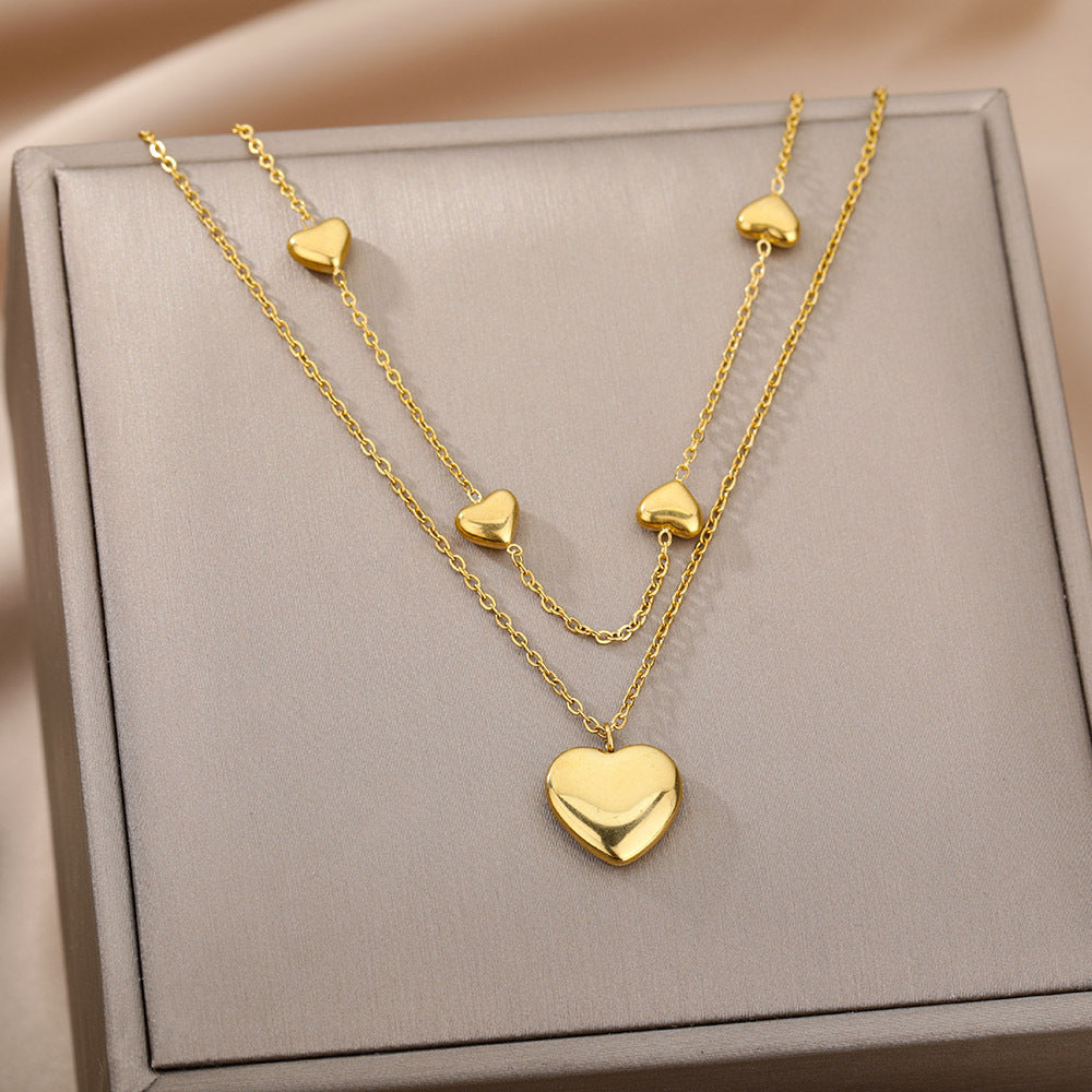 Fashion Jewelry Sweet Love Pendant Necklace Temperament Double-layer Simple Design Clavicle Chain