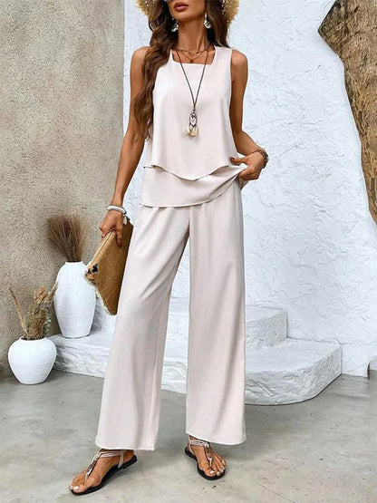 Women's Sleeveless Double Layer Vest Pants Suit