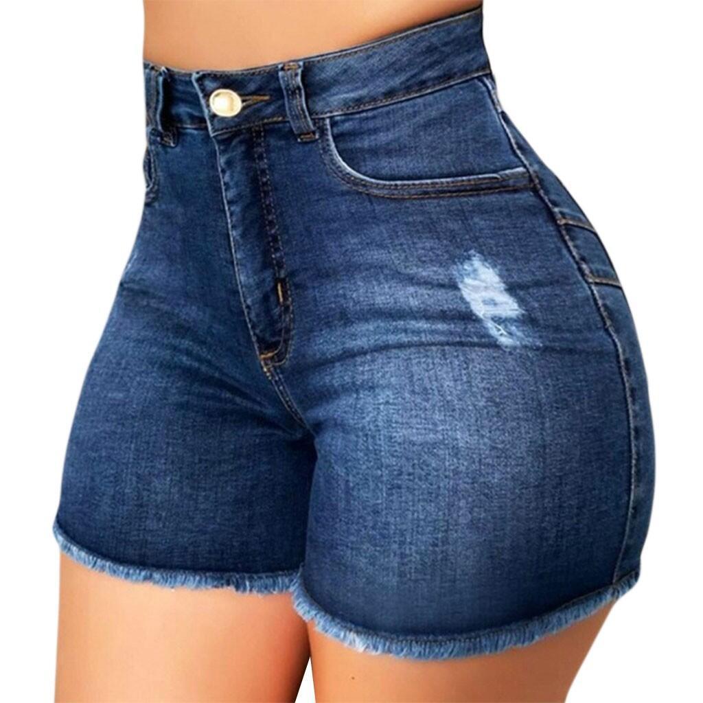 Women's Stretch Slim Fit Ripped Tassel Denim Shorts