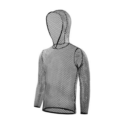 Hooded Vest Men's Long Sleeve Pullover Large Mesh Sexy Home