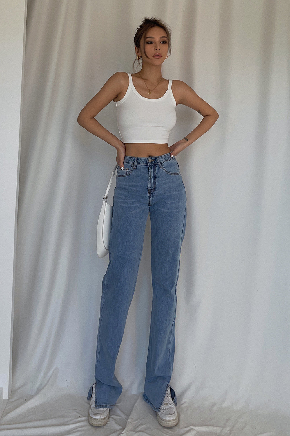 Side Slit High-waisted Straight-leg Loose Drape Trousers