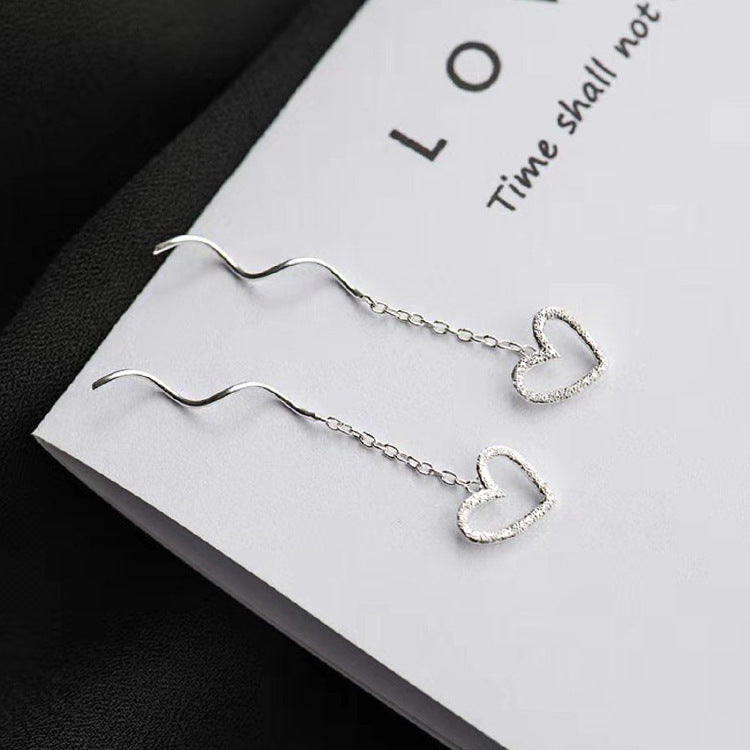 Sterling Silver Hollow Heart Wavy Ear Threads Female Niche Design