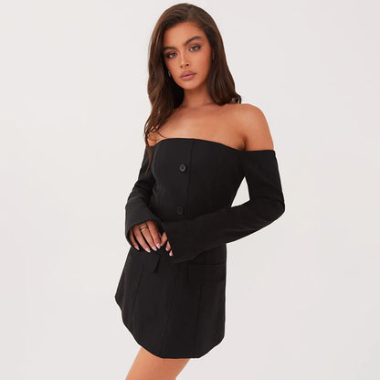 Off-shoulder Bag Cover Long Sleeve Narrow Dress