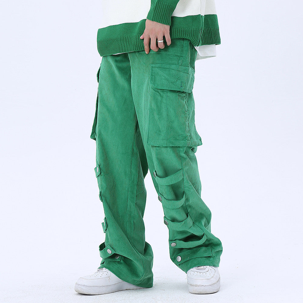 Men's Big Pocket Workwear Personality Strap Wide Leg Pants